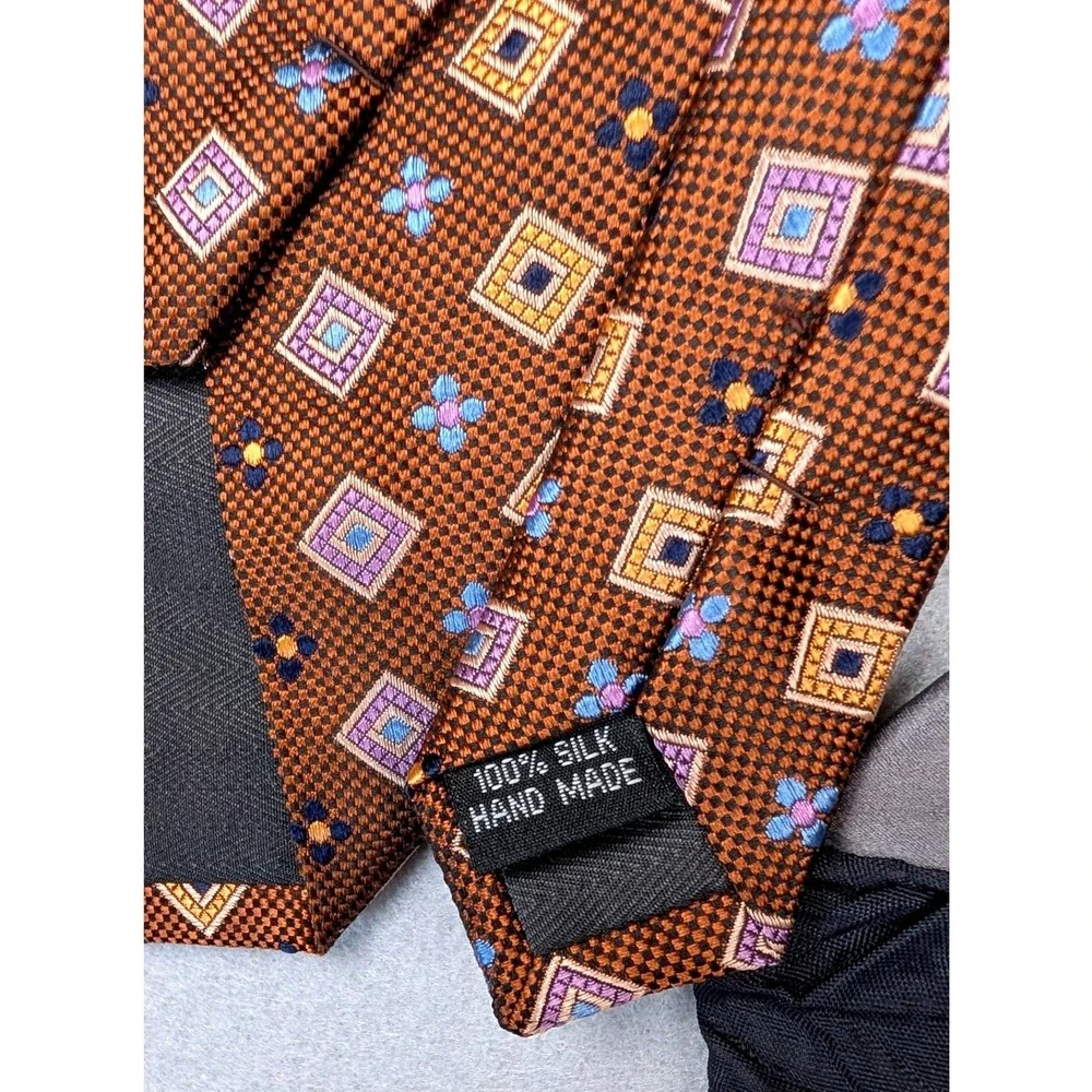 Bachrach Geometric & Zylos Gold George Machado Solid Silk Tie Bundle‎ Lot 2pc